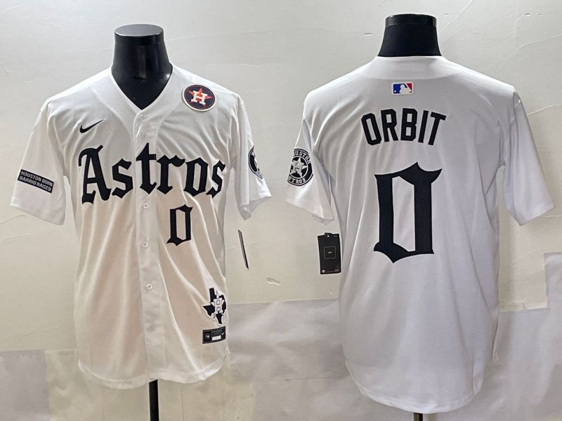 Men 2025 Houston Astros 0 Orbit White Five generations Joint Name Nike MLB Jersey style 8